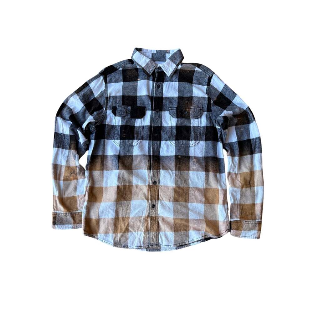 George Women's Flannel M Black White Tan Buffalo Check Custom Beth Dutton Back